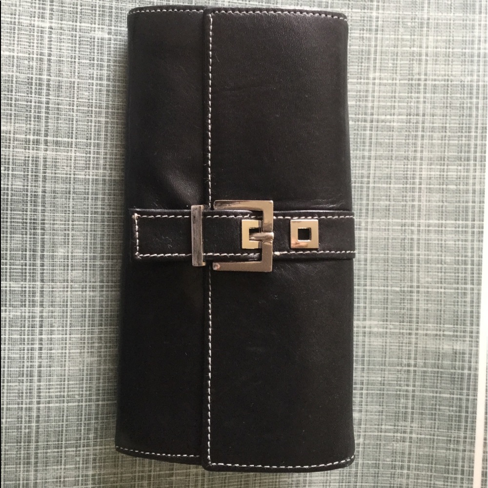 Perlina Black Leather Wallet with checkbook holder